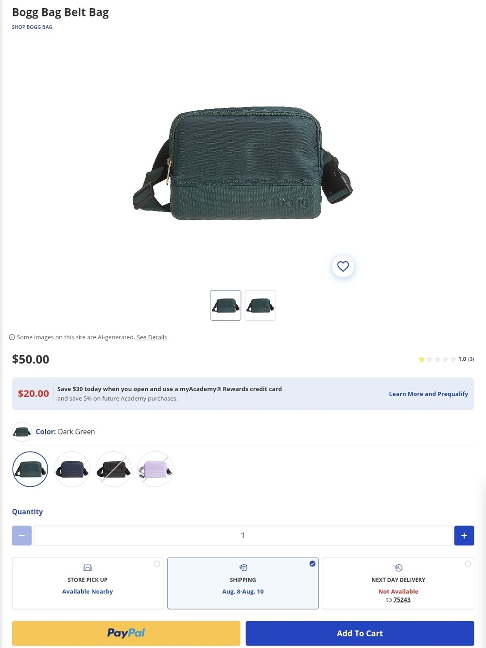 BOGG BAG Dark Green Belt Bag with Black Strap